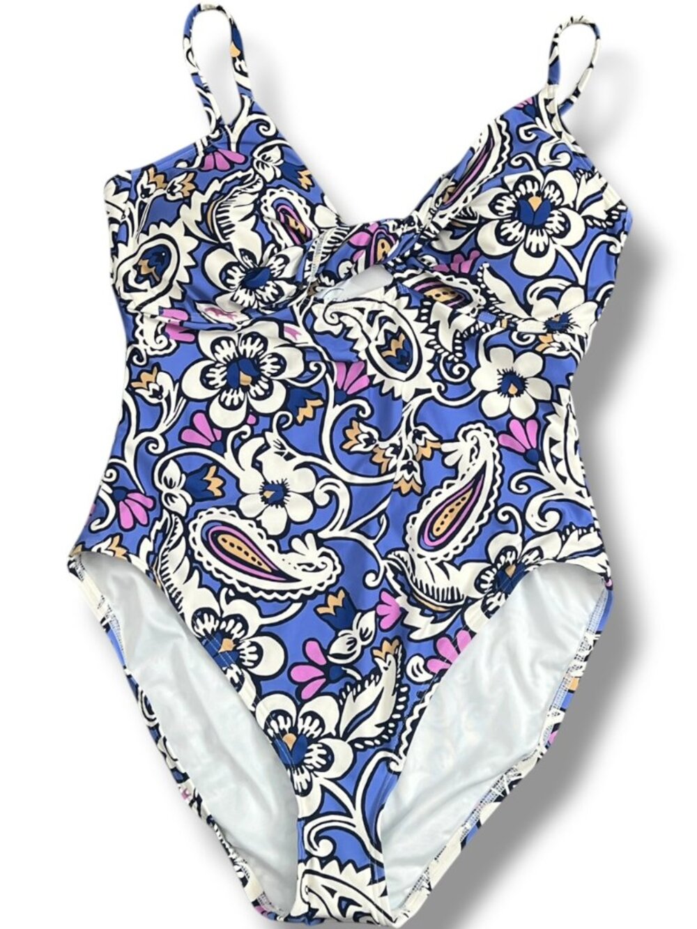 NWT! LOFT Beach Baja Blue Paisley Swirl Twist Cutout One Piece Swimsuit Size L